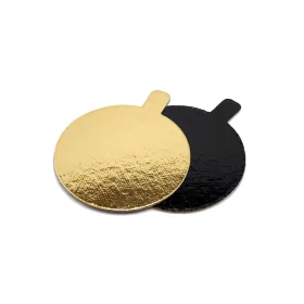 Kagepap - rund - guld/sort med øre - 9CM 10 stk